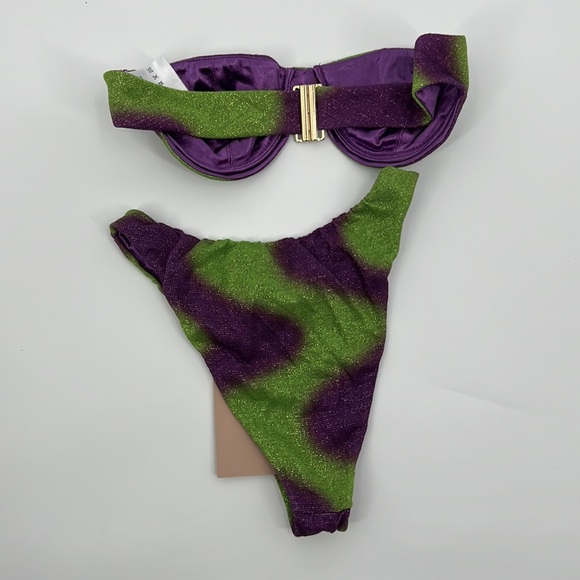 Raisa Vanessa Geometric Strapless Bikini Set in Purple & Green 36 - Picture 13 of 13